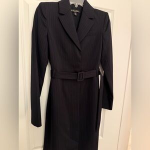 Brooks Brothers Dark Navy Long Sleeve Collared Button Up Pinstripe Belted Dress